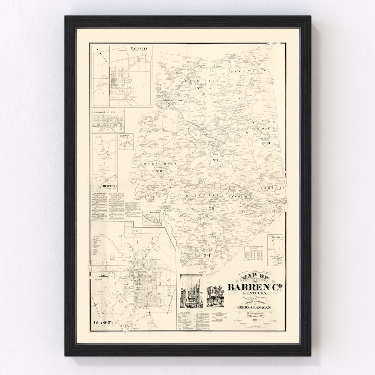 Barren County Vintage Map 1879
