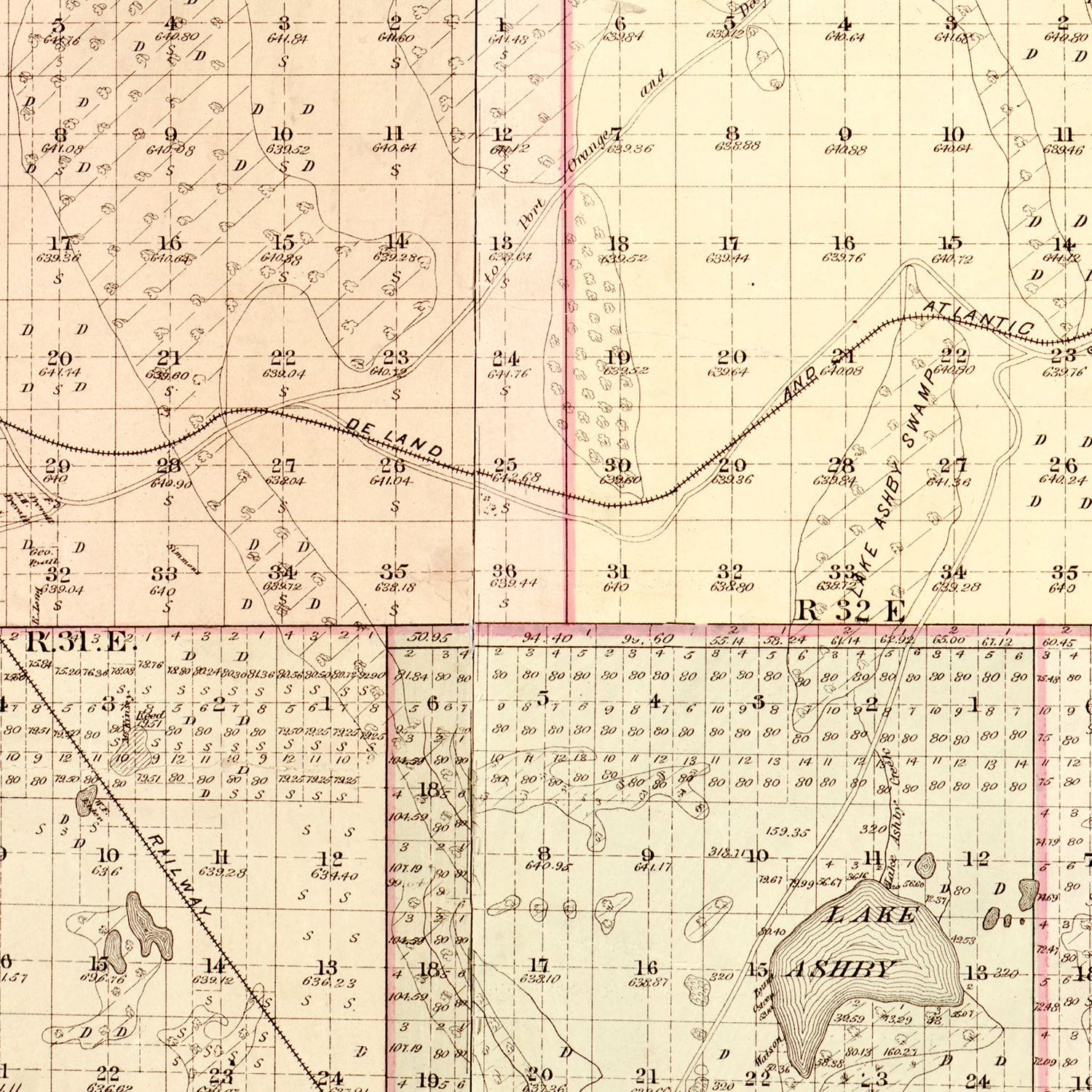 Restored historic details from the 1879 county map of Volusia County, Florida