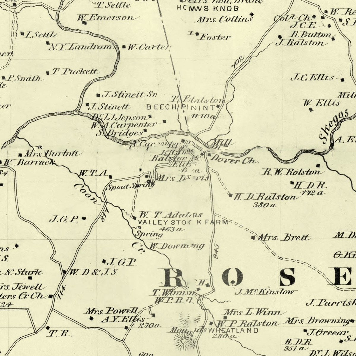 Restored historic details from the 1879 county map of Barren County, Kentucky