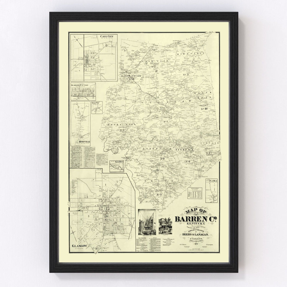 Barren County Vintage Map 1879