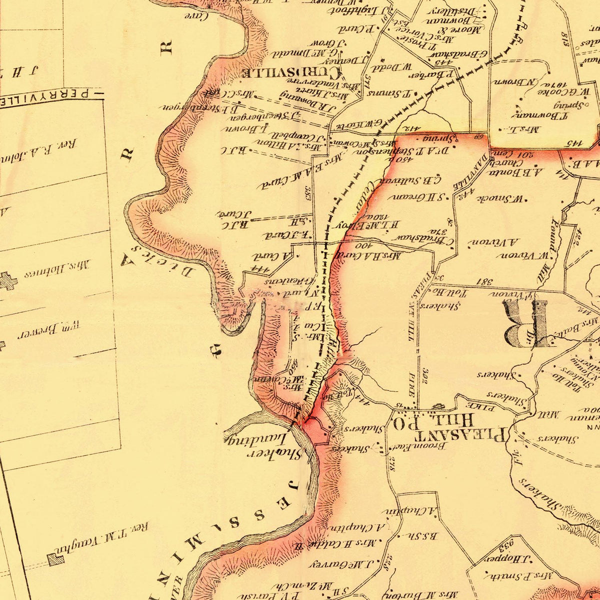 Restored historic details from the 1876 county map of Boyle County, Kentucky