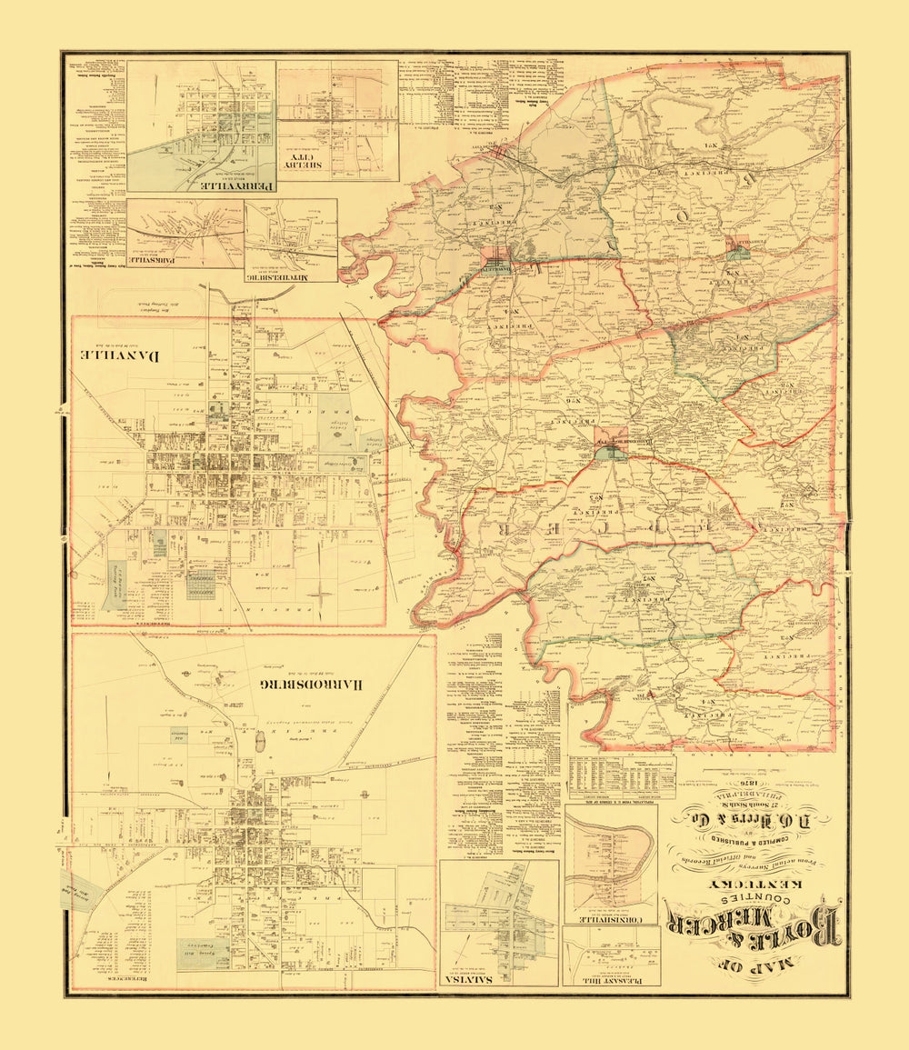 Vintage Map of Boyle County, Kentucky 1876 print style example