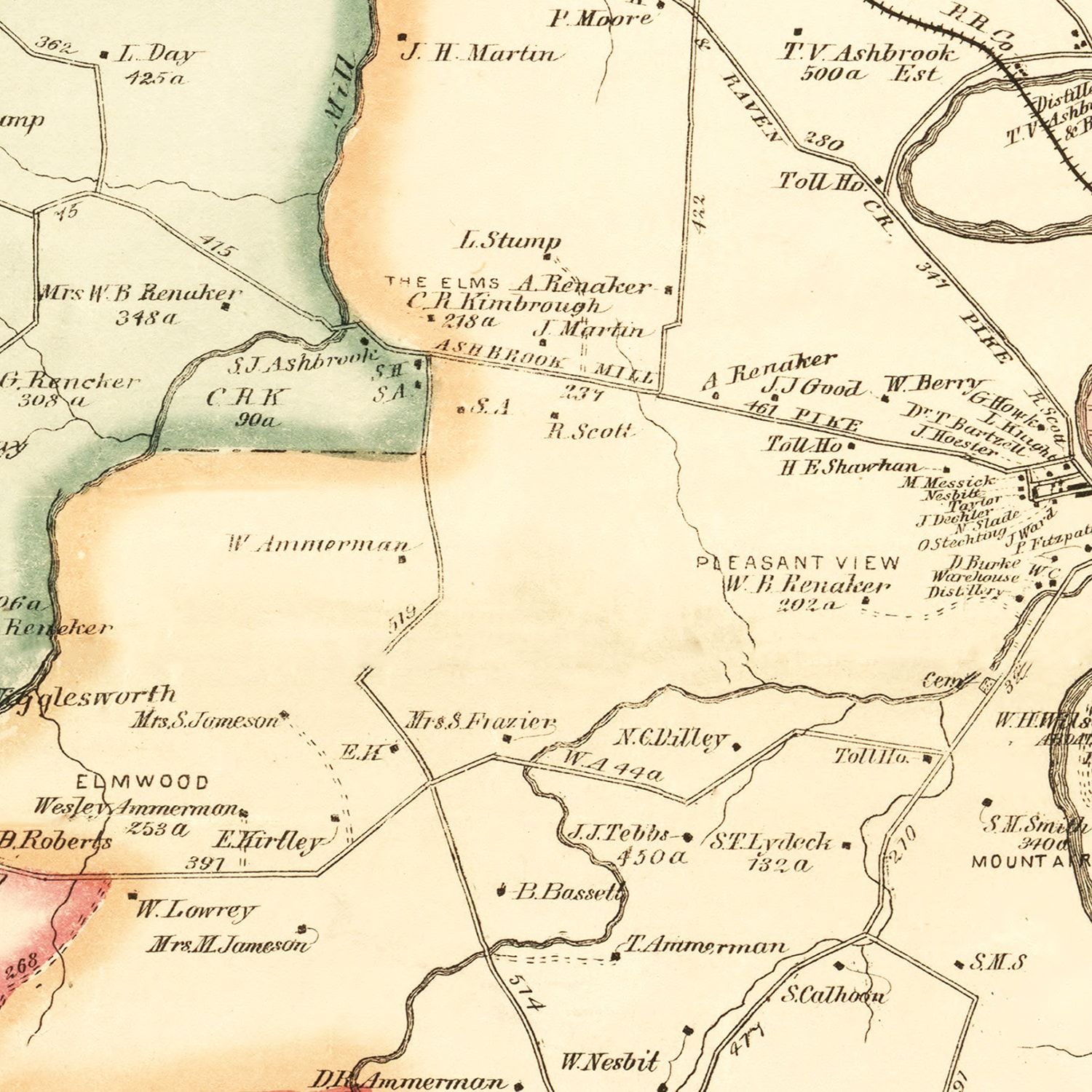 Restored historic details from the 1877 county map of Harrison County, Kentucky