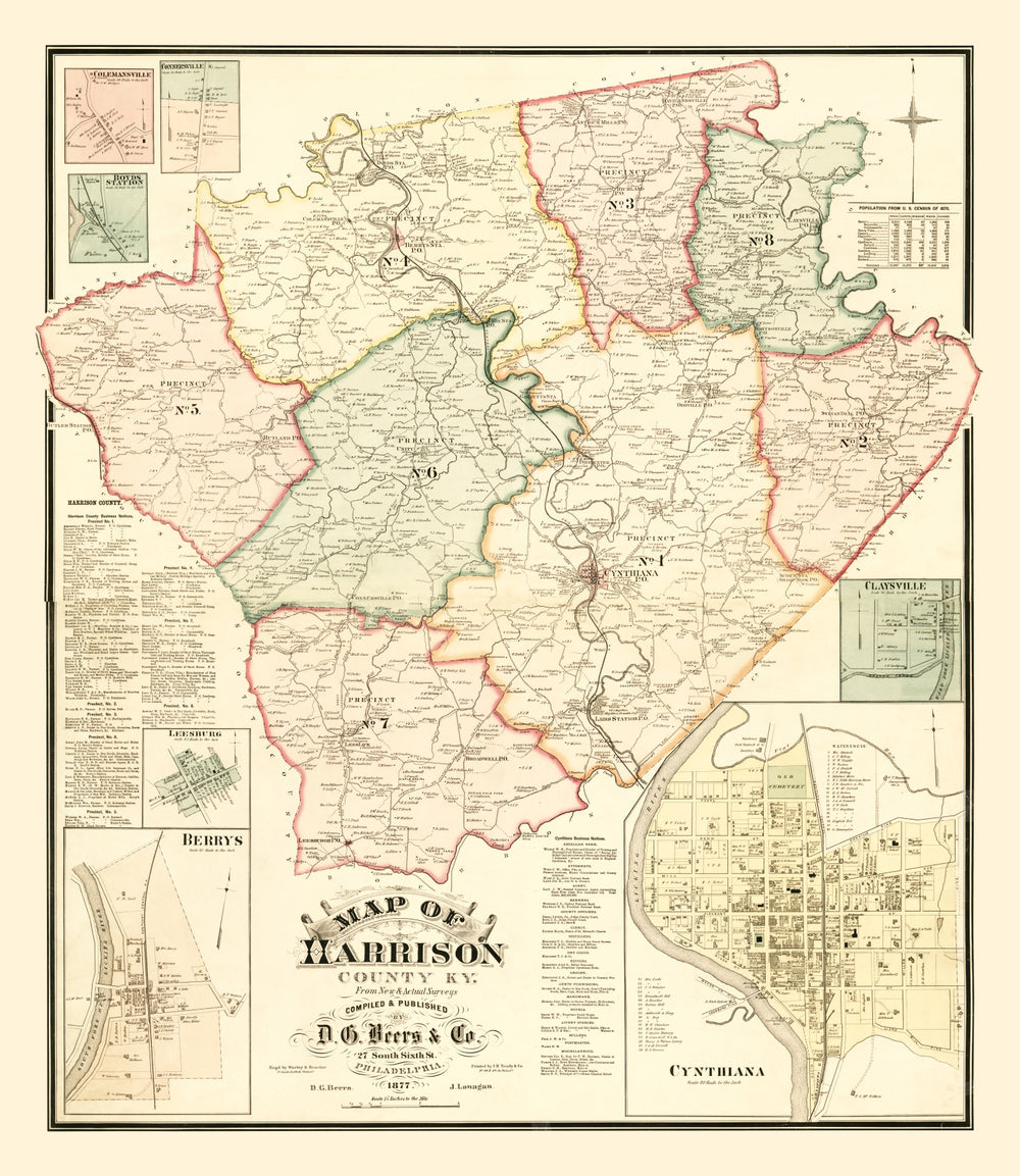 Vintage Map of Harrison County, Kentucky 1877 print style example