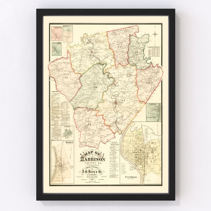 Vintage Map of Harrison County, Kentucky 1877