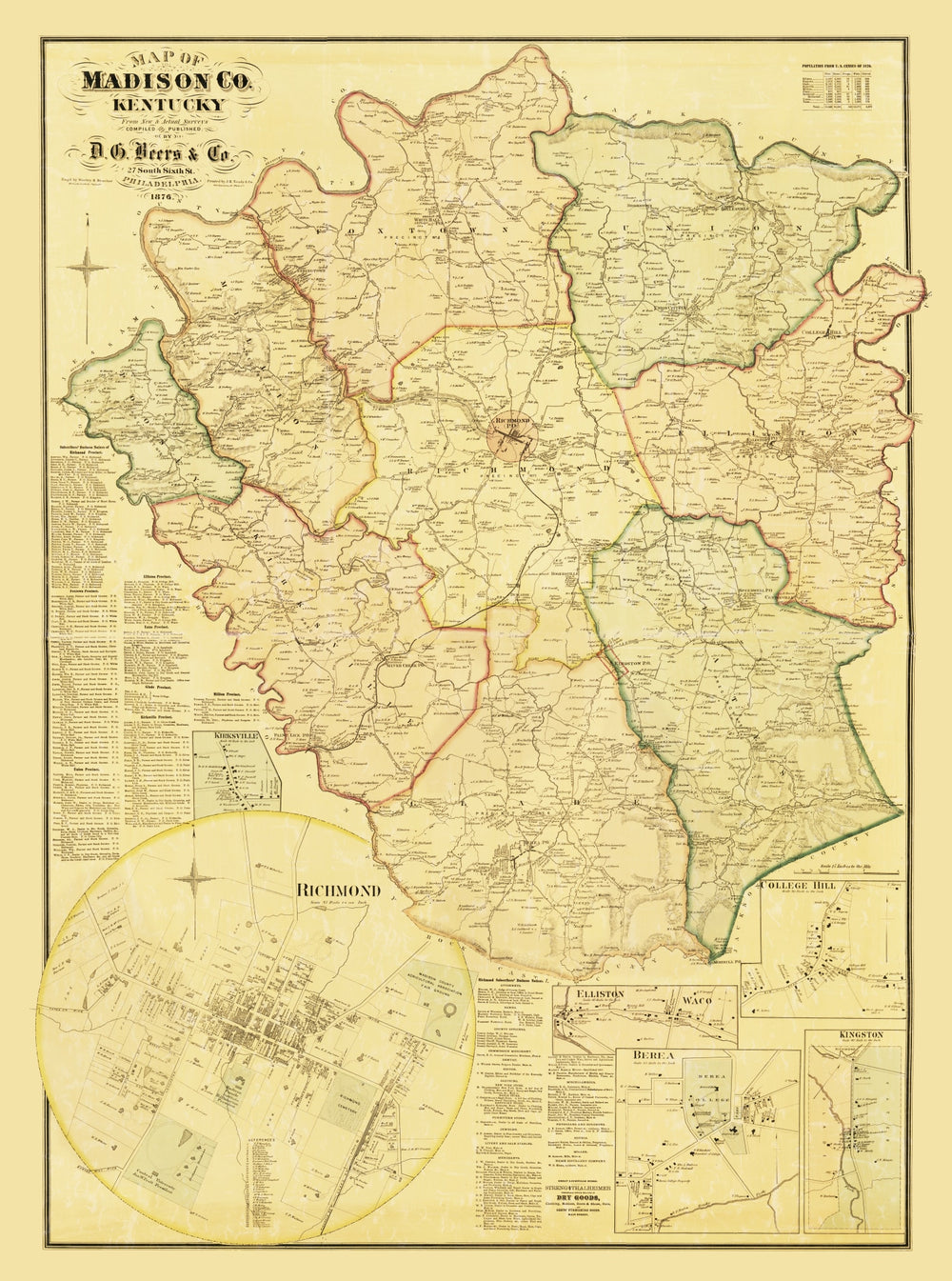 Vintage Map of Madison County, Kentucky 1876 print style example