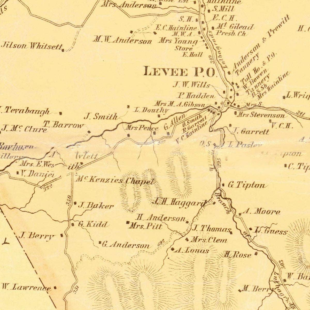 Restored historic details from the 1879 county map of Montgomery County, Kentucky