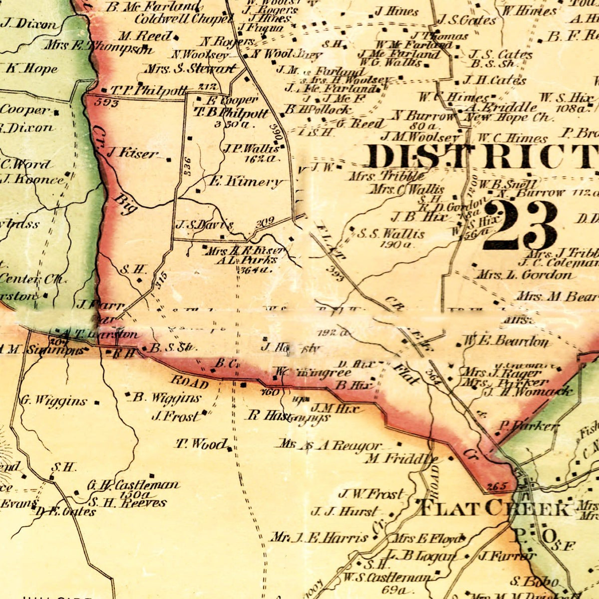 Restored historic details from the 1878 county map of Bedford County, Tennessee