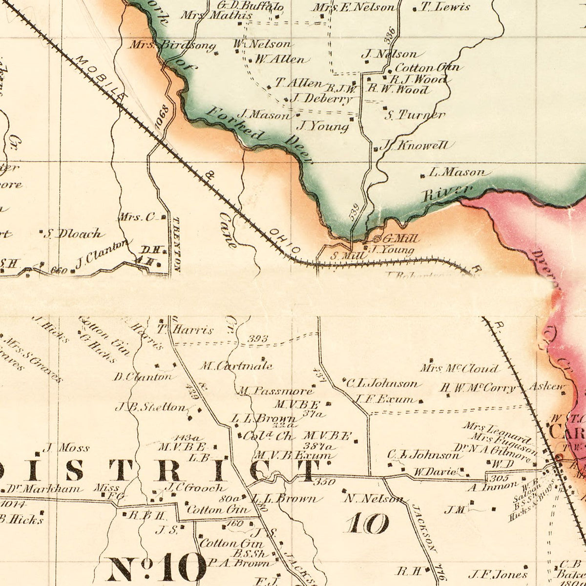 Restored historic details from the 1877 county map of Madison County, Tennessee
