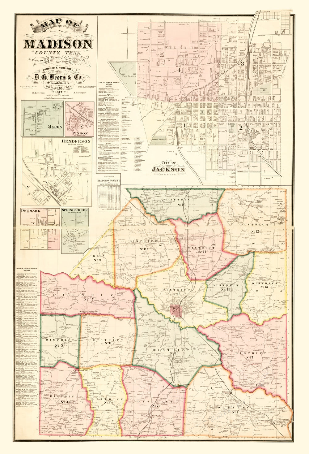Vintage Map of Madison County, Tennessee 1877 print style example