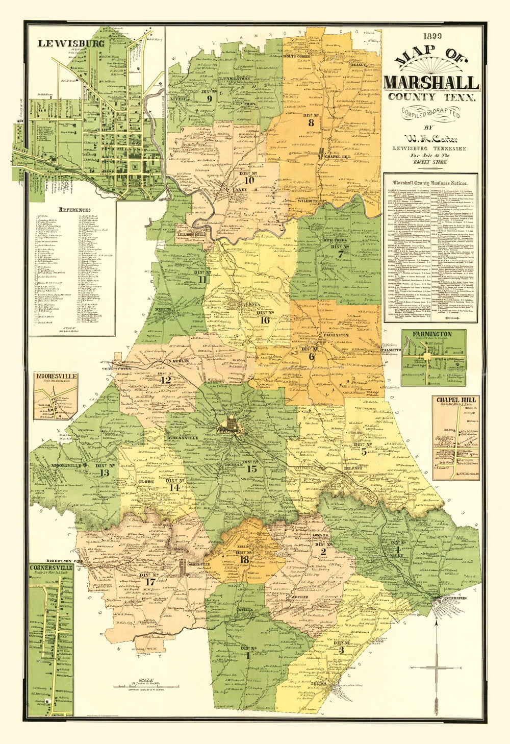 Vintage Map of Marshall County, Tennessee 1899 print style example
