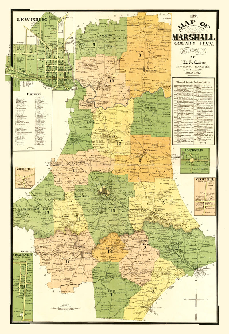 Size comparison using Vintage Map of Marshall County, Tennessee 1899