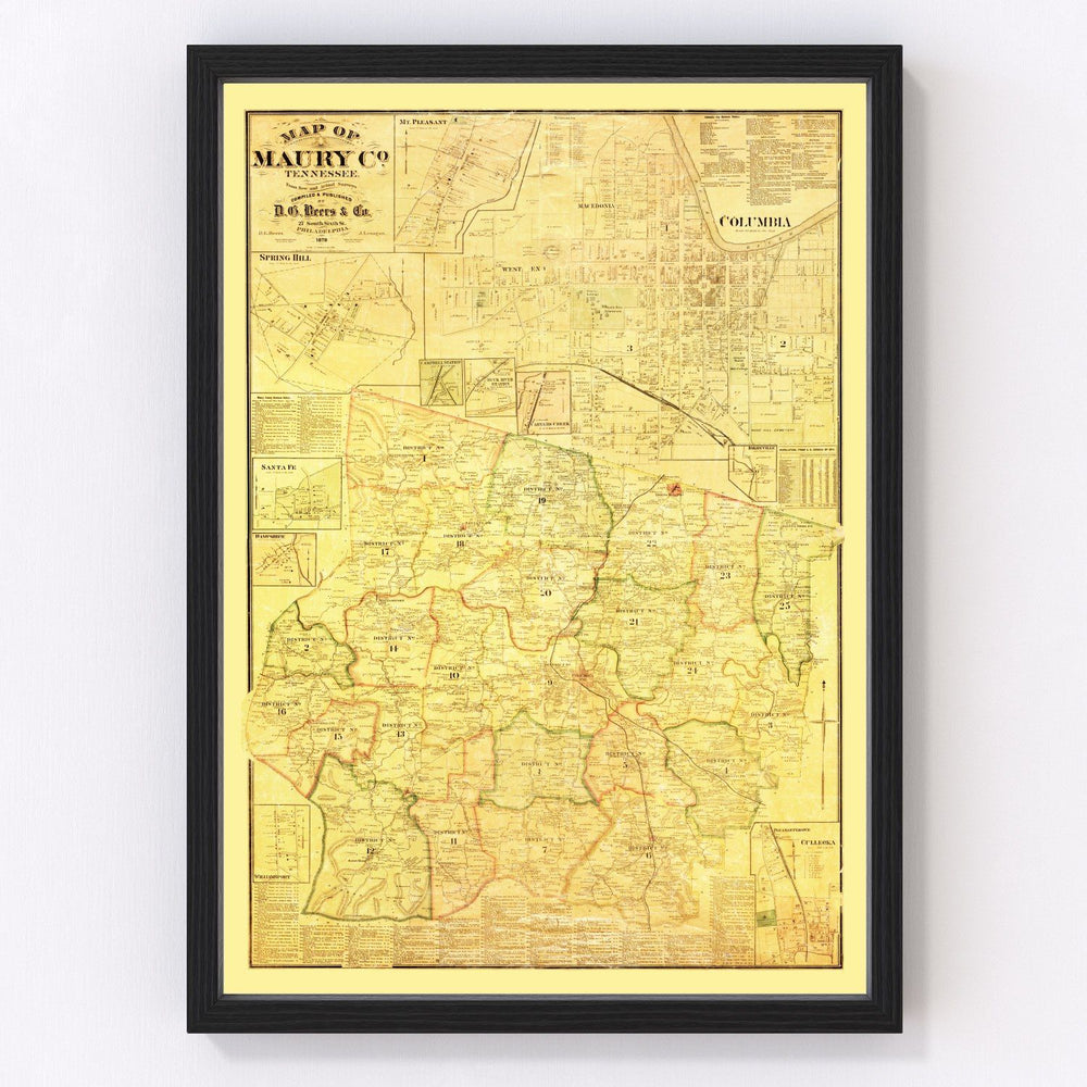 Maury County Vintage Map 1878