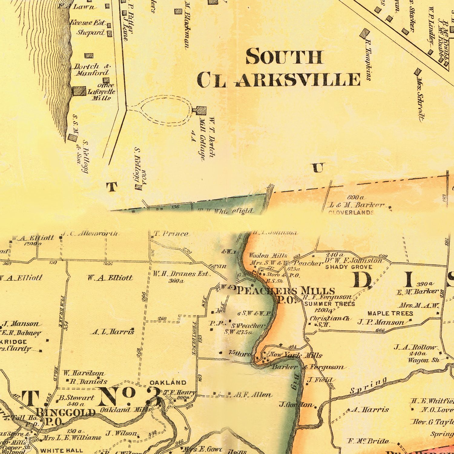 Restored historic details from the 1877 county map of Montgomery County, Tennessee