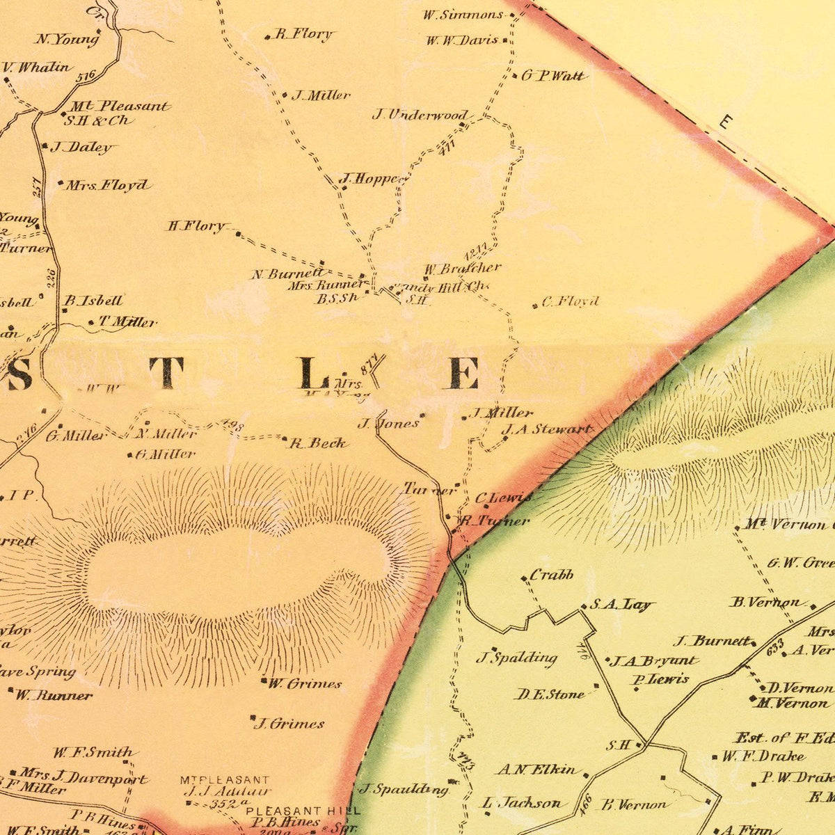 Restored historic details from the 1877 county map of Warren County, Kentucky