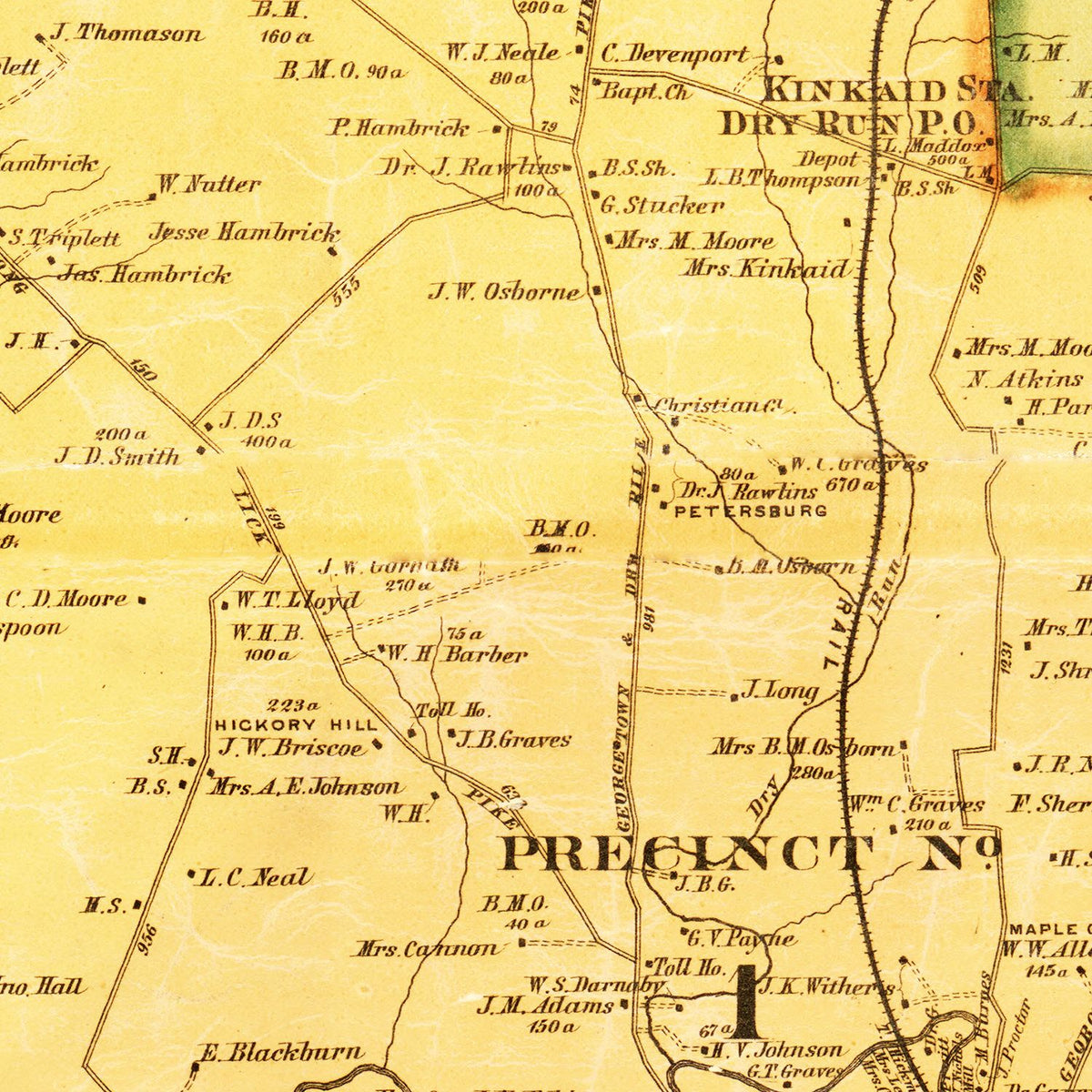 Restored historic details from the 1879 county map of Scott County, Kentucky