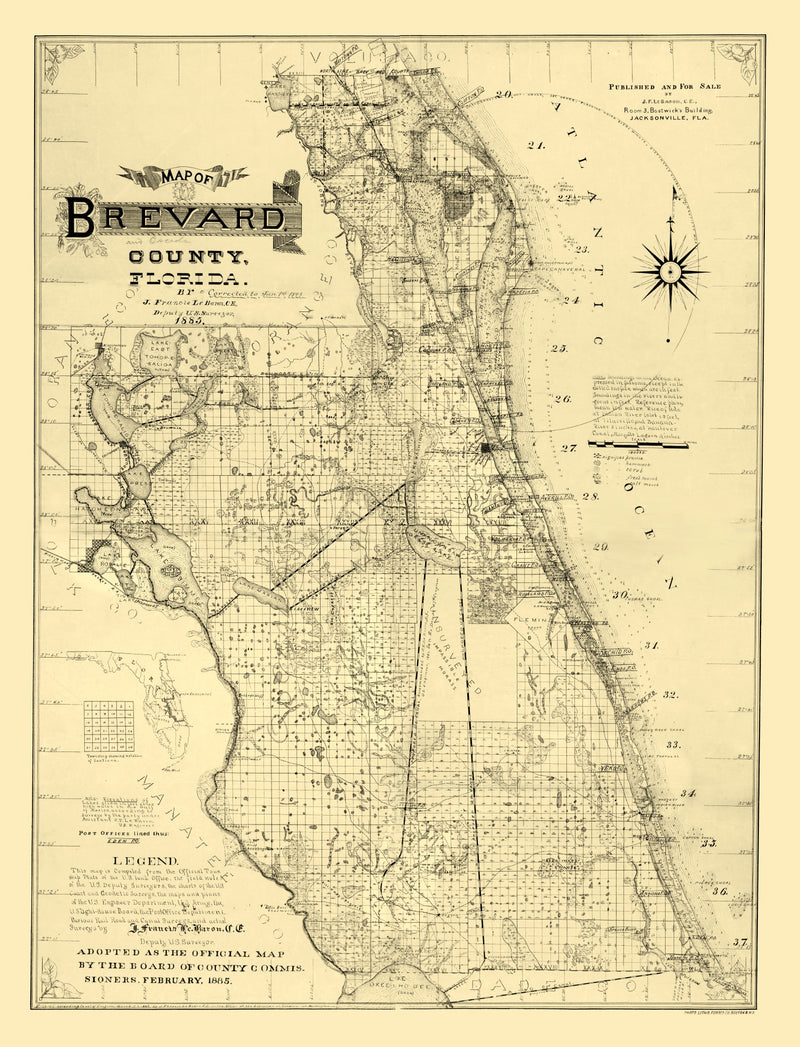 Size comparison using Vintage Map of Brevard County, Florida 1893