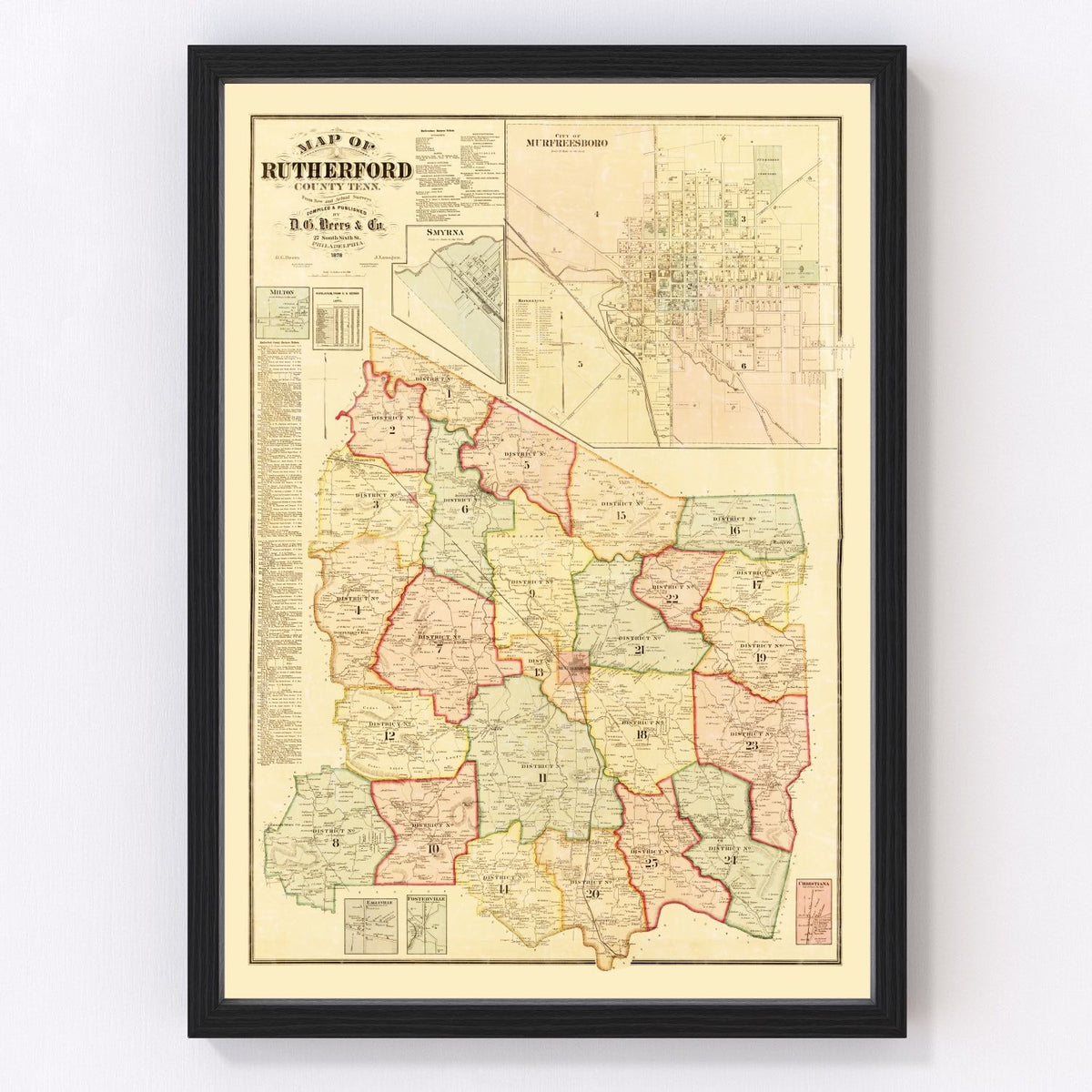 Rutherford County Vintage Map 1878