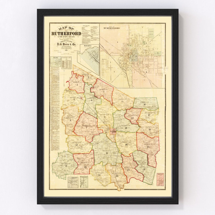 Vintage Map of Rutherford County, Tennessee 1878