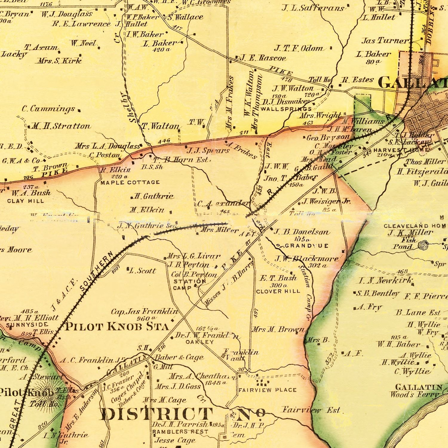 Restored historic details from the 1878 county map of Sumner County, Tennessee