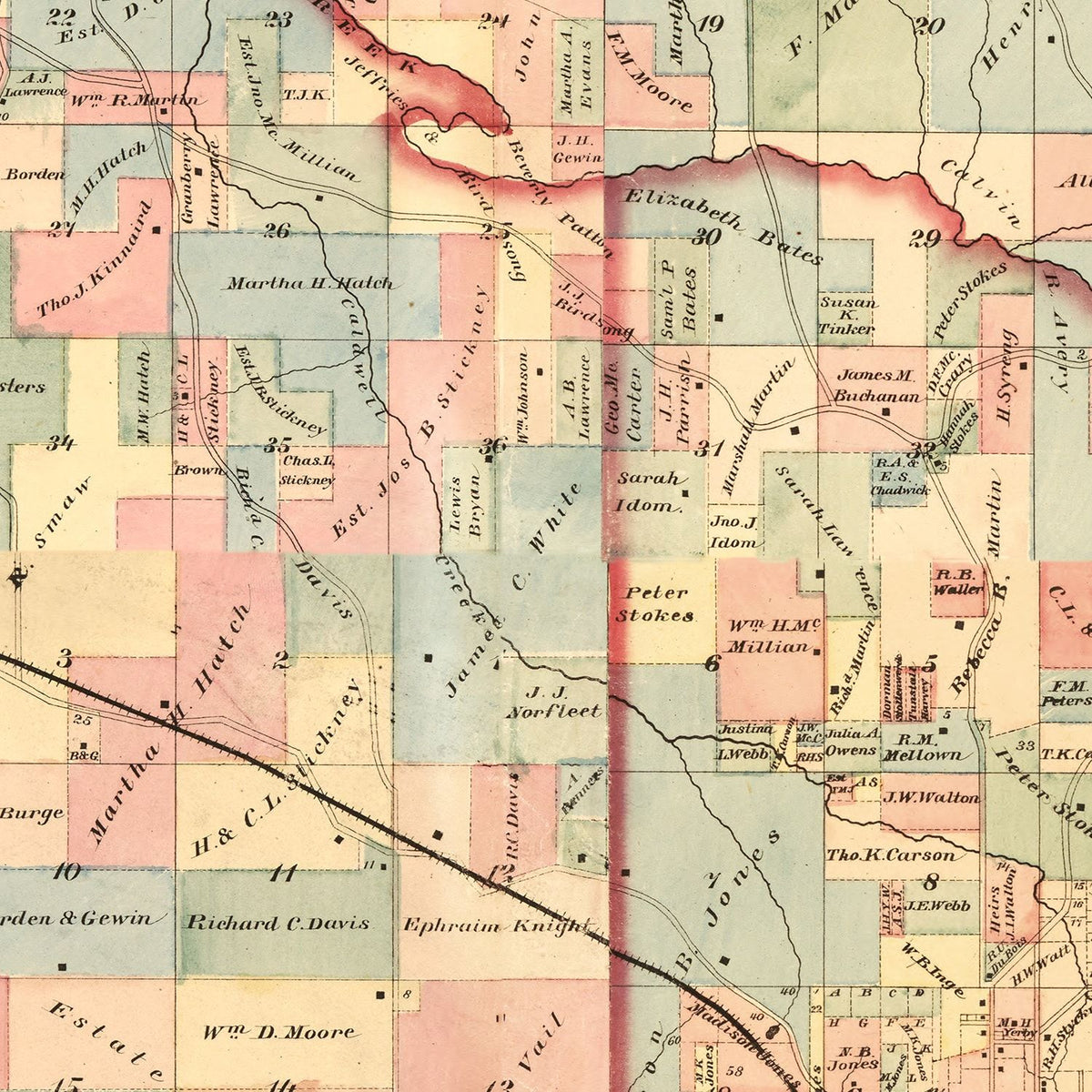 Restored historic details from the 1870 county map of Hale County, Alabama