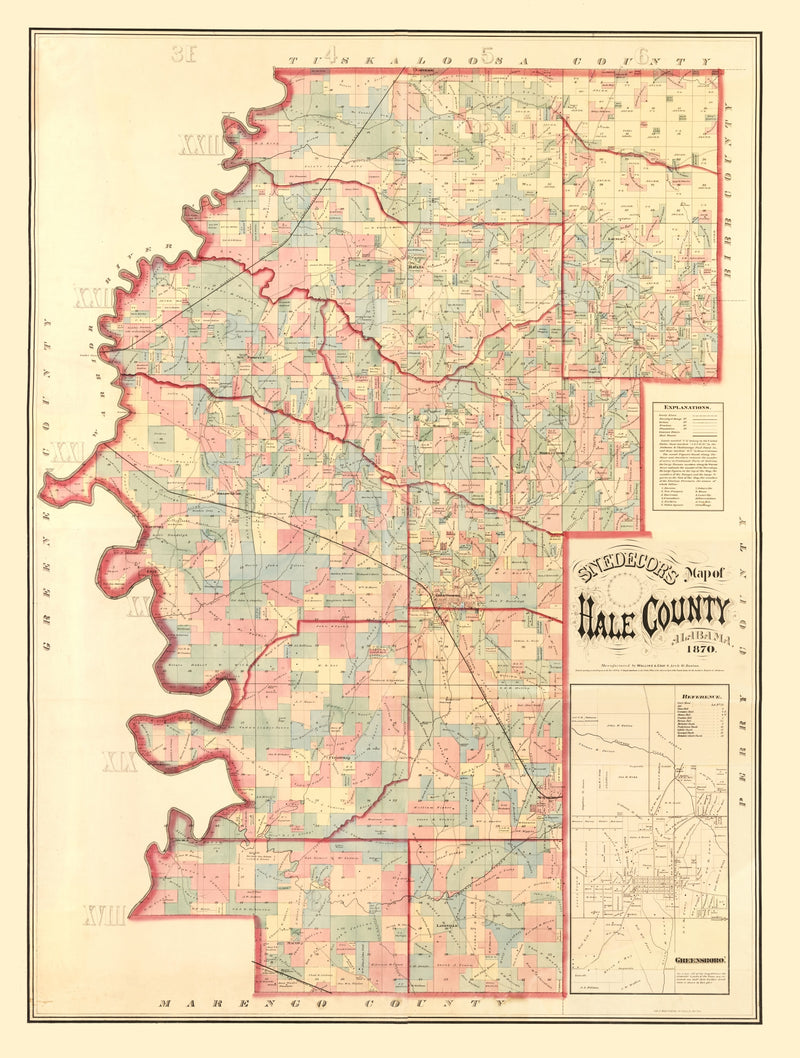 Size comparison using Vintage Map of Hale County, Alabama 1870