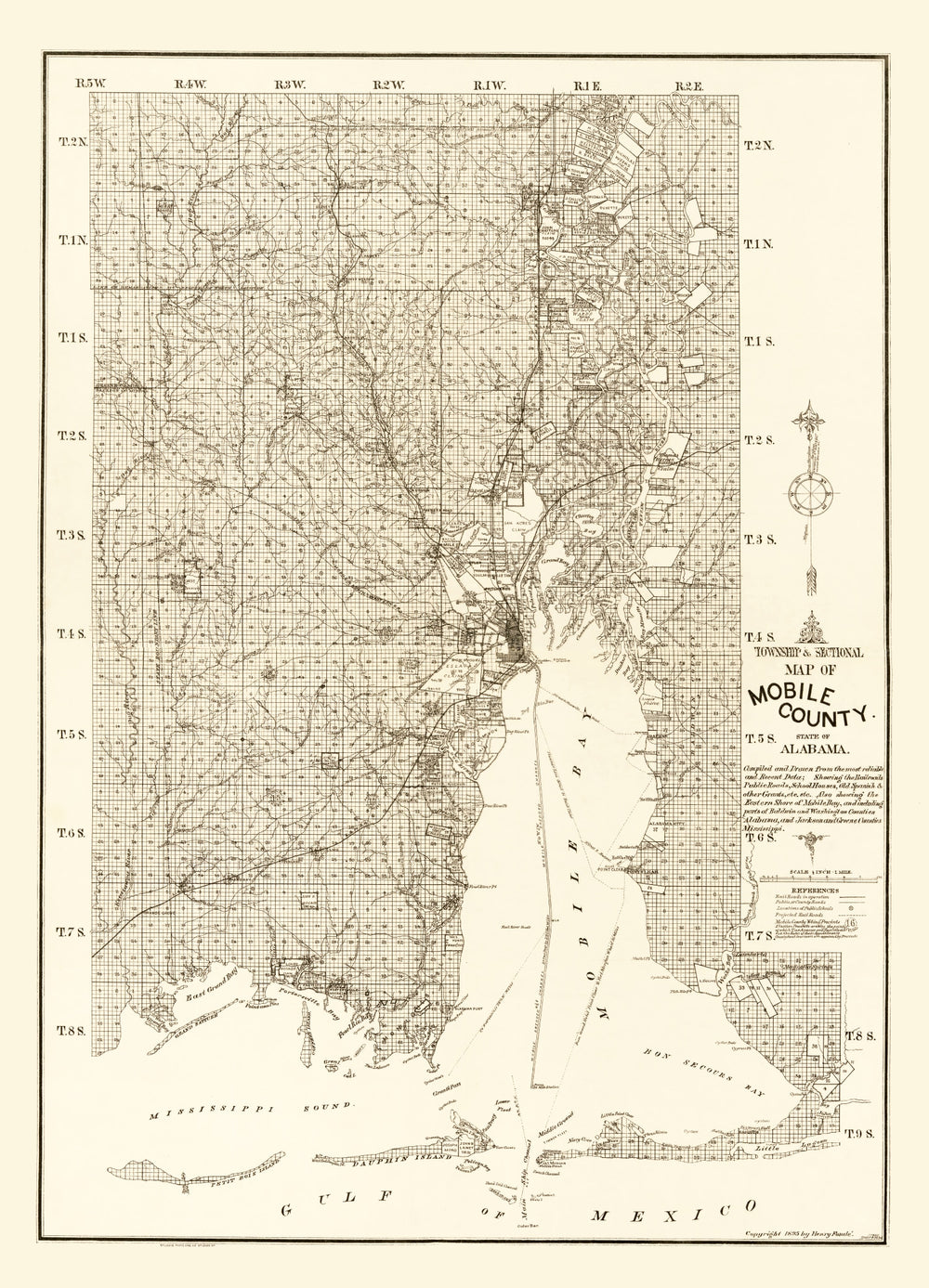 Vintage Map of Mobile County, Alabama 1895 print style example