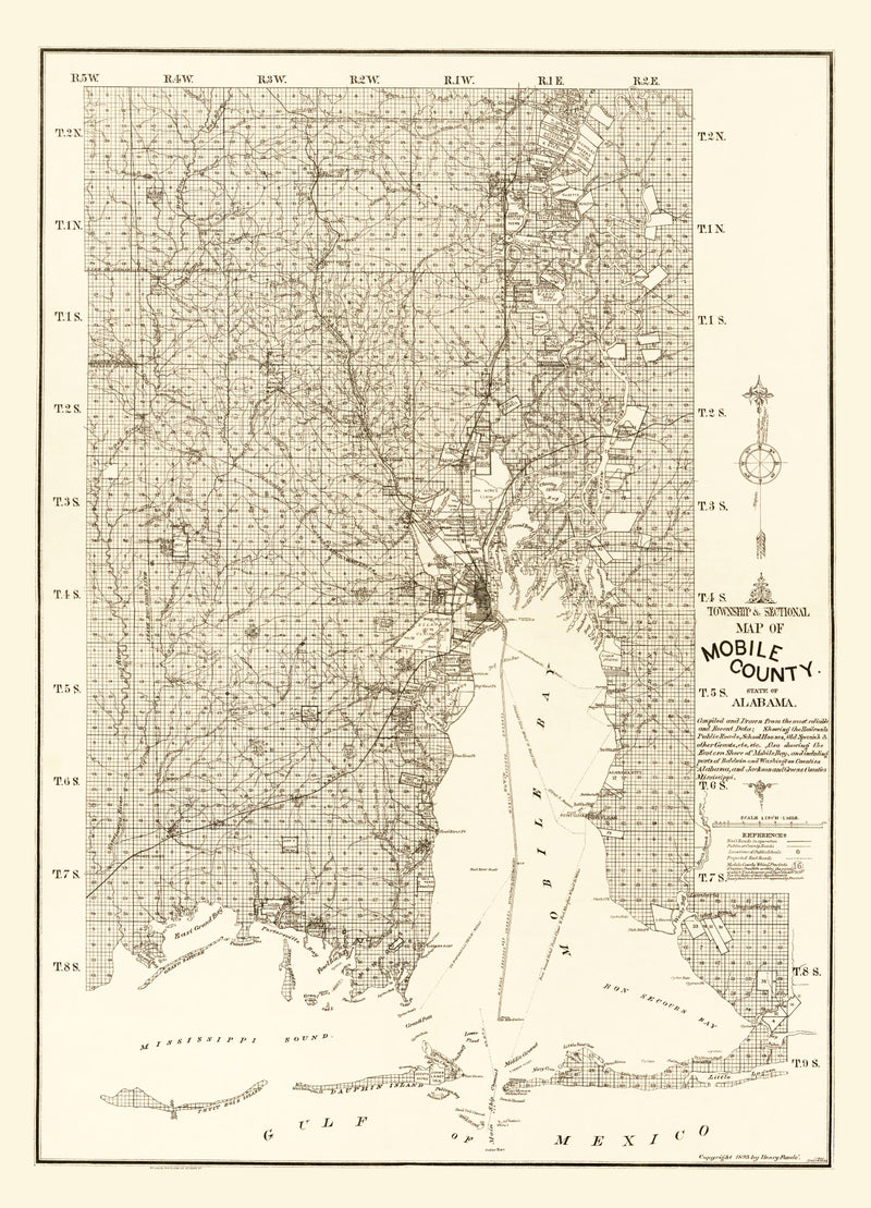 Size comparison using Vintage Map of Mobile County, Alabama 1895