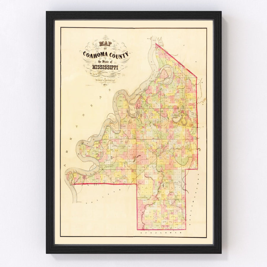 Vintage Map of Coahoma County, Mississippi 1872