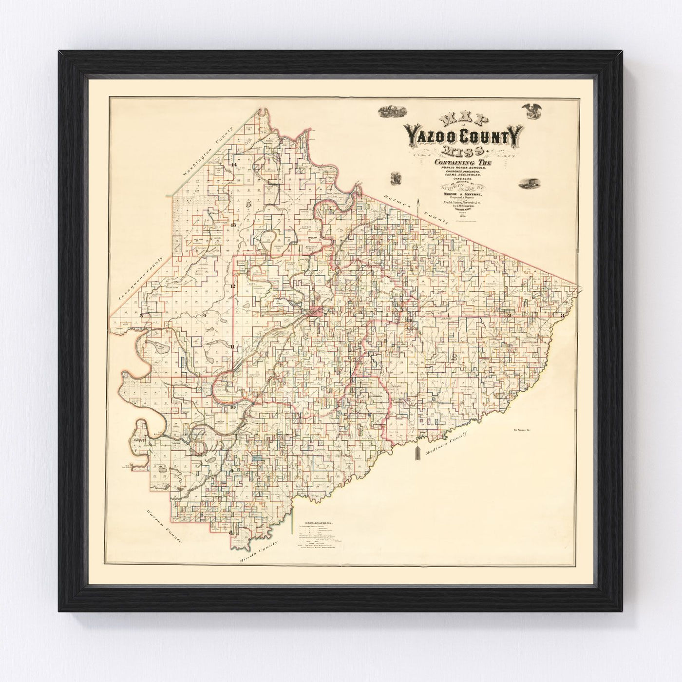 Yazoo County Vintage Map 1874