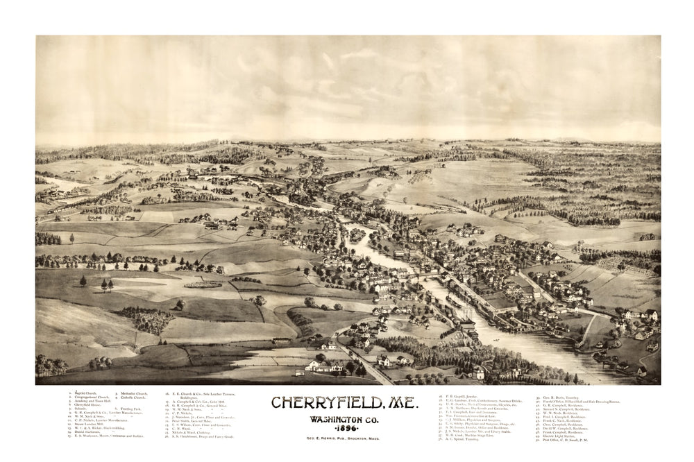 Vintage Map of Cherryfield, Maine 1896 print style example