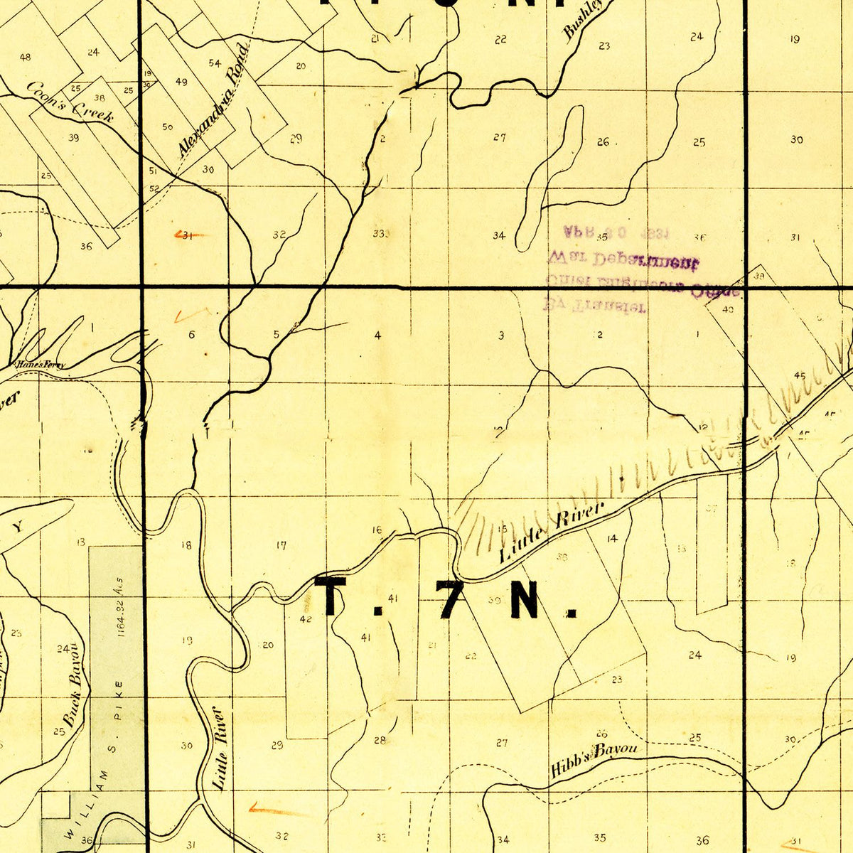 Restored historic details from the 1860 county map of Catahoula Parish, Louisiana