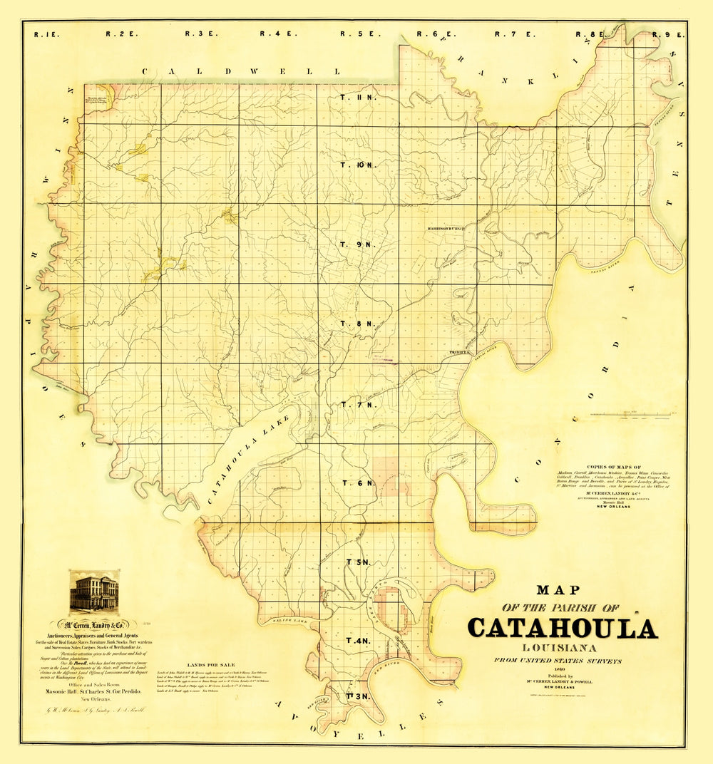 Vintage Map of Catahoula Parish, Louisiana 1860 print style example