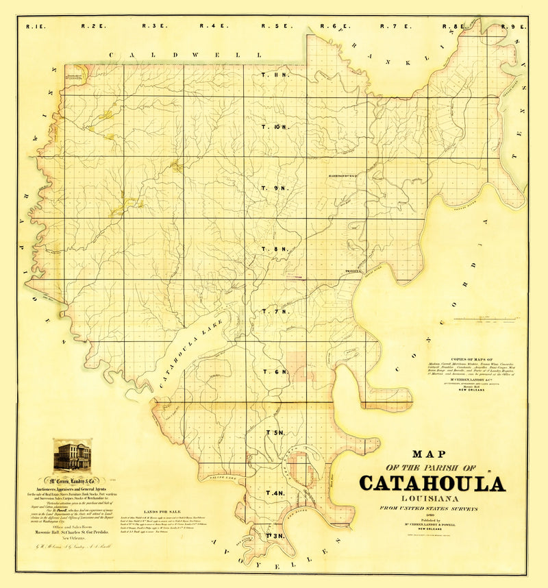Size comparison using Vintage Map of Catahoula Parish, Louisiana 1860