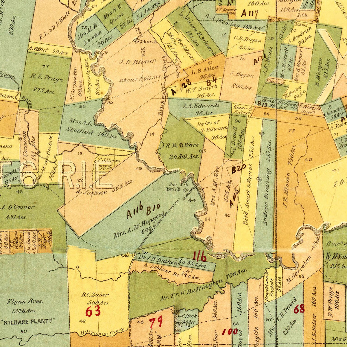 Restored historic details from the 1895 county map of East Baton Rouge Parish, Louisiana