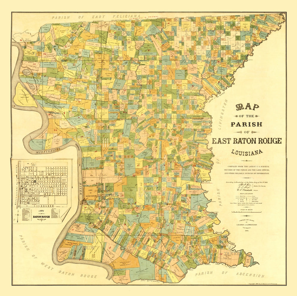 Vintage Map of East Baton Rouge Parish, Louisiana 1895 print style example