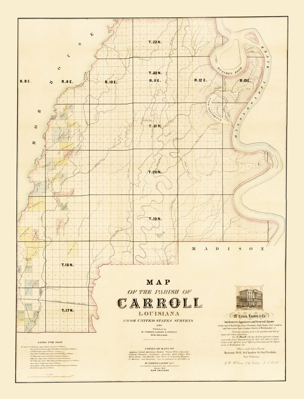 Vintage Map of Carroll Parish, Louisiana 1860 print style example