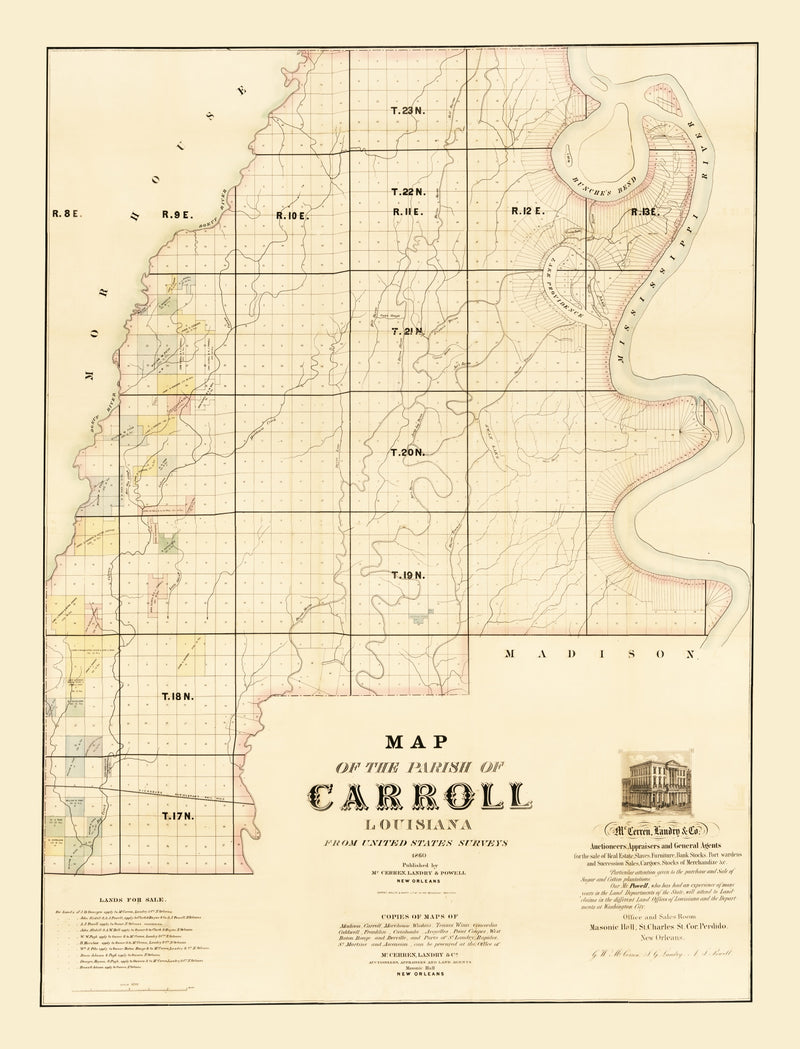 Size comparison using Vintage Map of Carroll Parish, Louisiana 1860