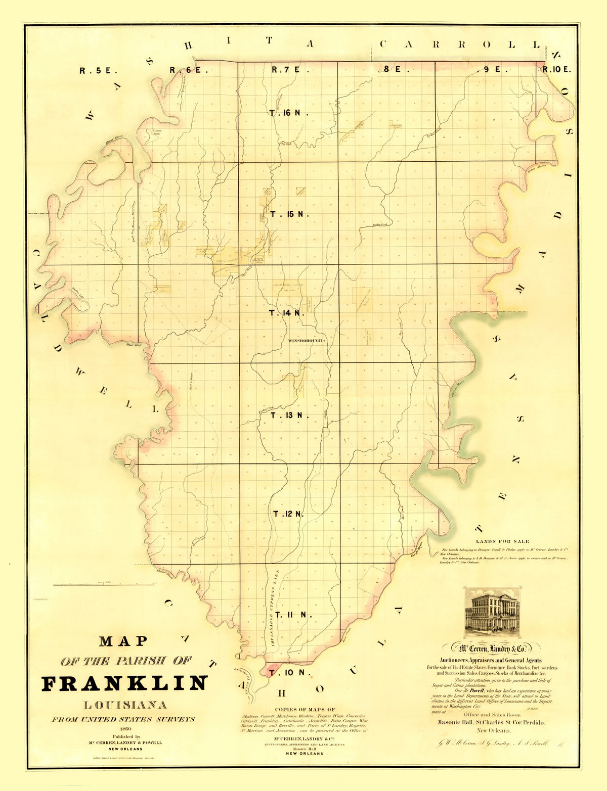 Preview of Vintage Map of Franklin Parish, Louisiana 1860