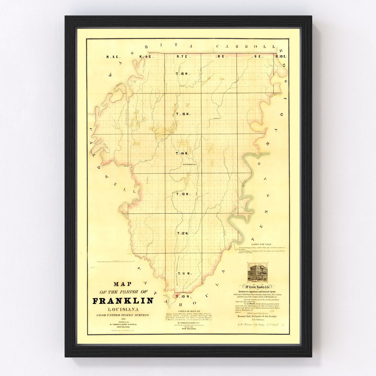 Franklin Parish Vintage Map 1860