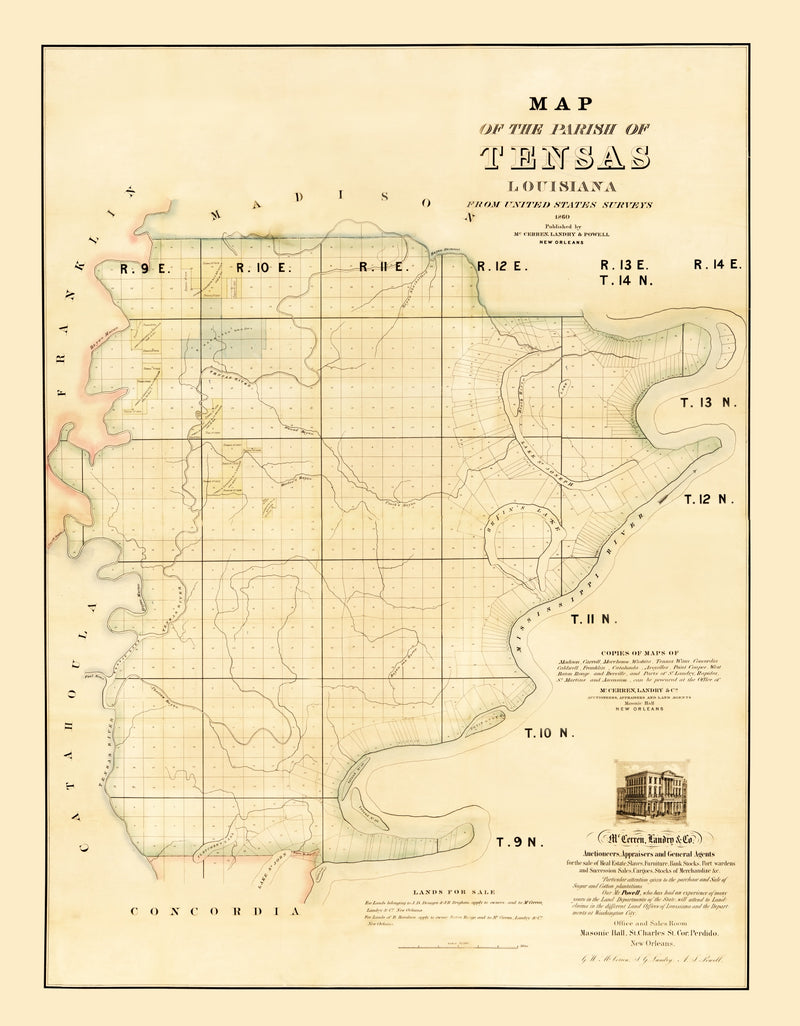 Size comparison using Vintage Map of Tensas Parish, Louisiana 1860
