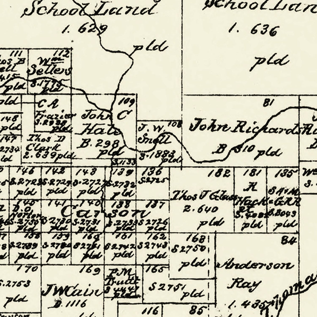 Restored historic details from the 1879 county map of Archer County, Texas