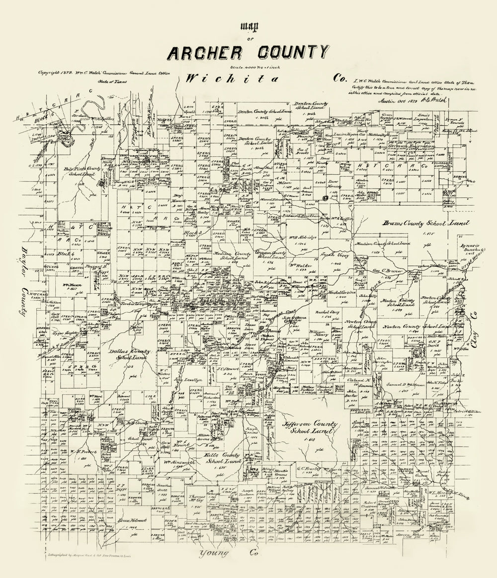 Vintage Map of Archer County, Texas 1879 print style example