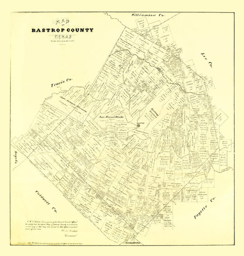 Size comparison using Vintage Map of Bastrop County, Texas 1879