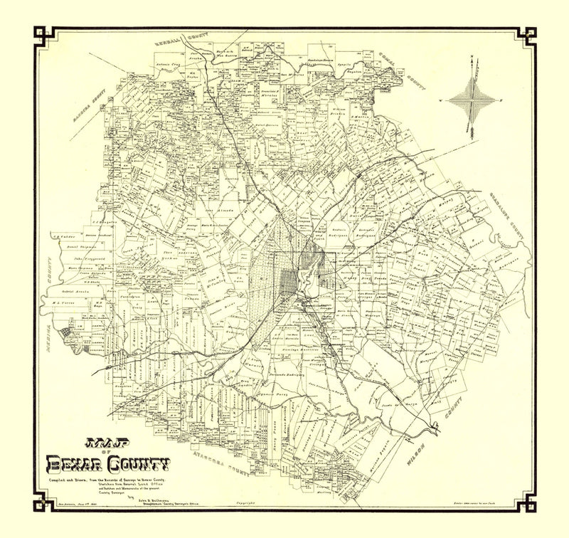 Size comparison using Vintage Map of Bexar County, Texas 1887