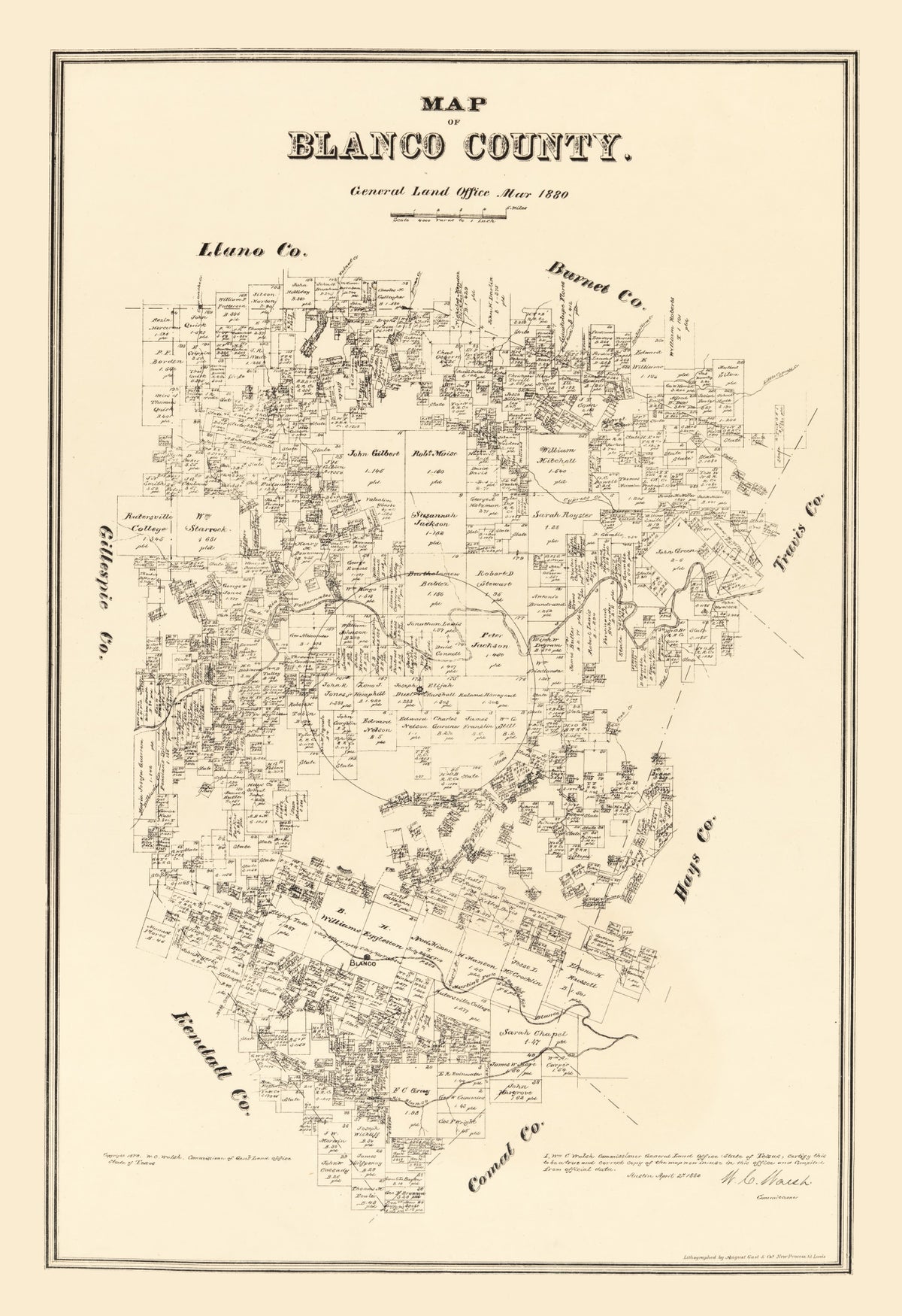 Preview of Vintage Map of Blanco County, Texas 1879