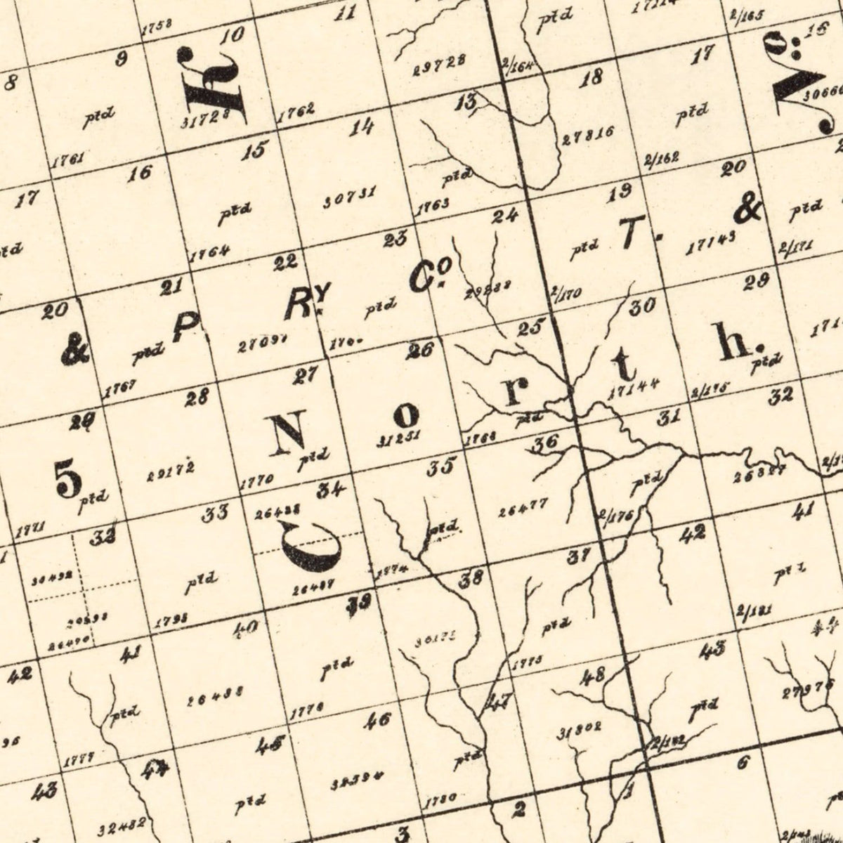 Restored historic details from the 1892 county map of Borden County, Texas
