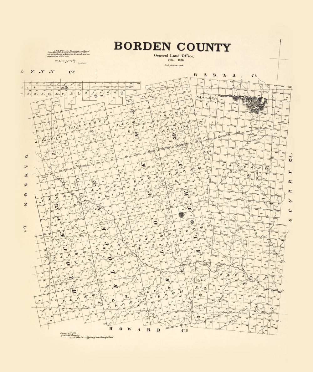 Vintage Map of Borden County, Texas 1892 print style example