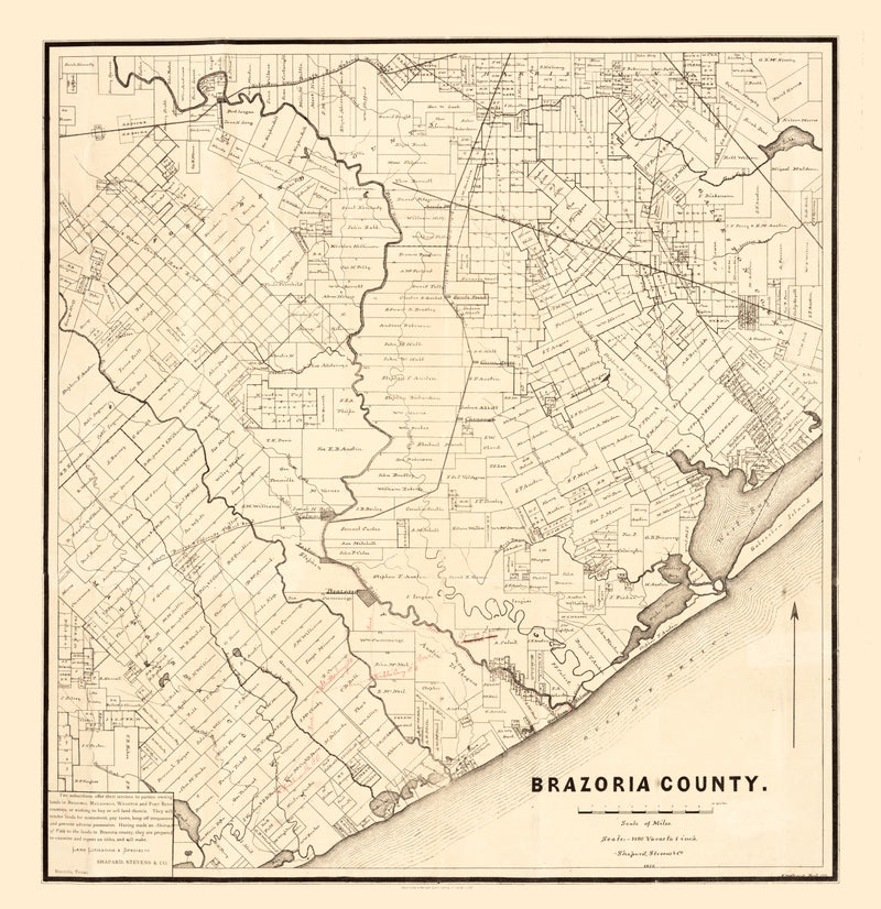 Size comparison using Vintage Map of Brazoria County, Texas 1877