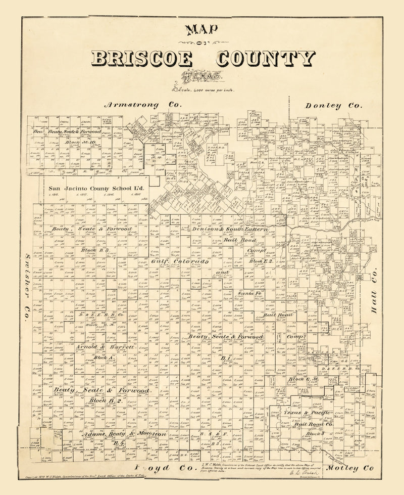 Size comparison using Vintage Map of Briscoe County, Texas 1897